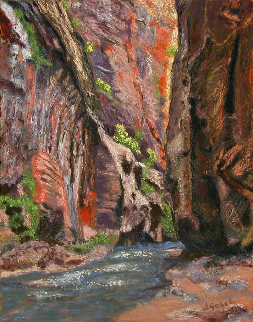 © Laura Gabel, “Apricot Canyon 2”. Soft pastel, 16 x 20. $650.