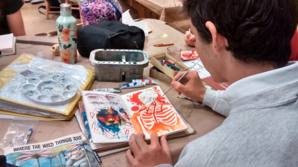 teacher student blog, student sketchbook, skeleton painting