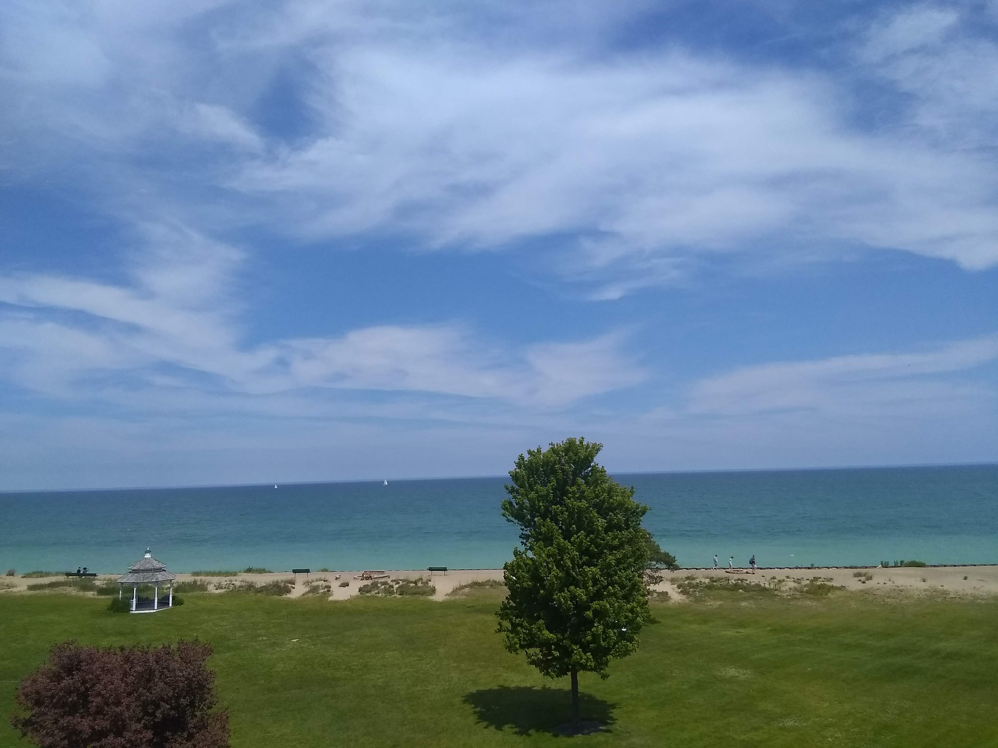 Lake Michigan view from balcony, relaxation blog