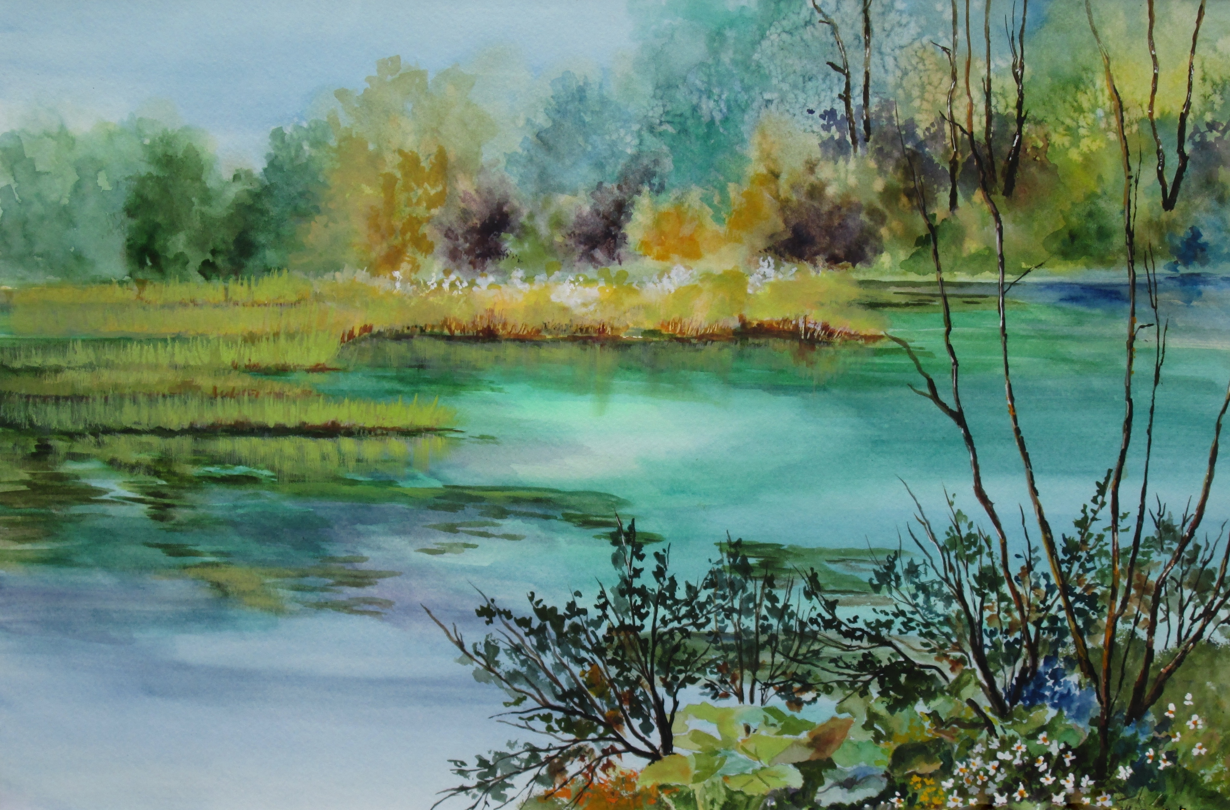 Rainbow River 1 size 25x14. Framed size 28x17. Watercolor. $375.00